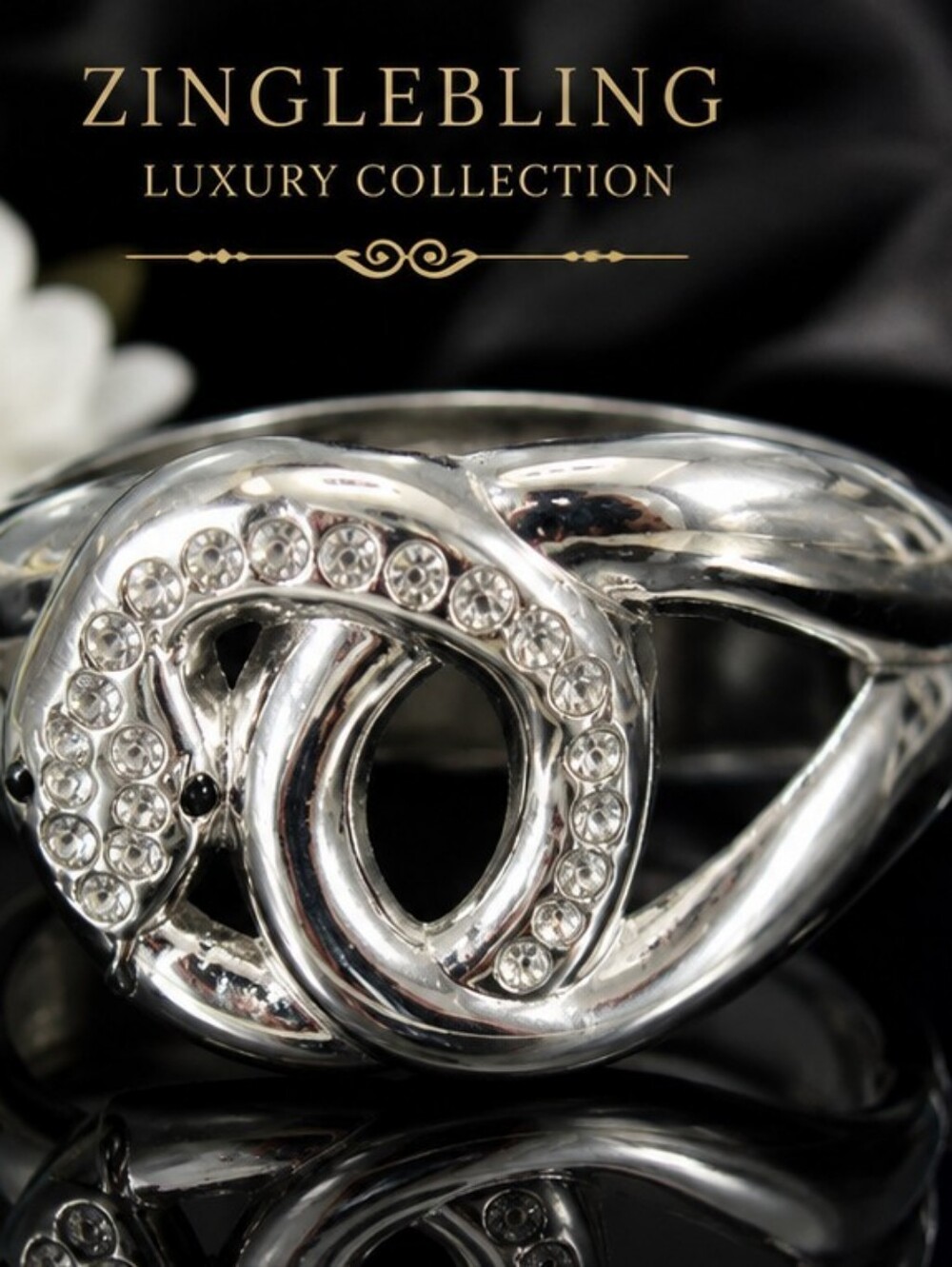 Vintage Rhodium Plated Sculptural Clamper Bracelet Clear Rhinestones Silver Tone